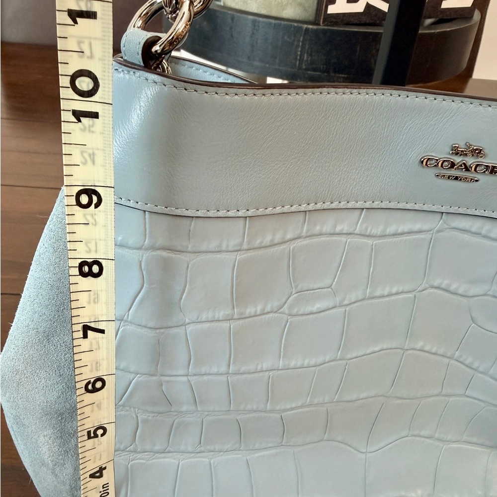 Coach Sky Blue Croc-Embossed Shoulder Bag and Wallet - Picture 9 of 15